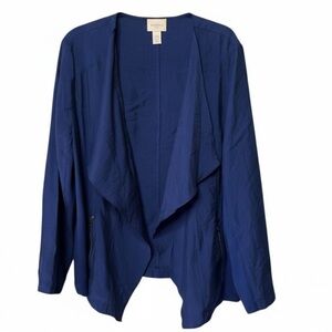 Chicos‎ Cascading Drape Jacket Navy Blue Zipper Pocket Jacket Layer Minimalist